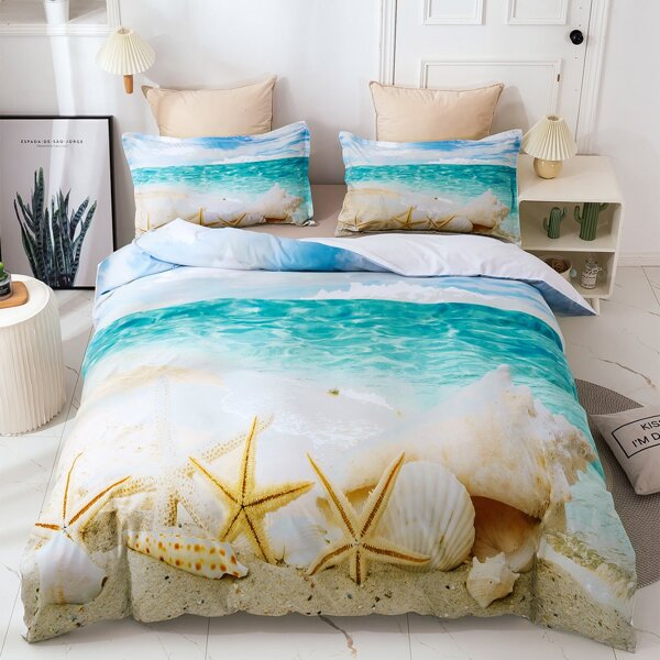

Beach Print Bedding Set Without Filler, Multicolor