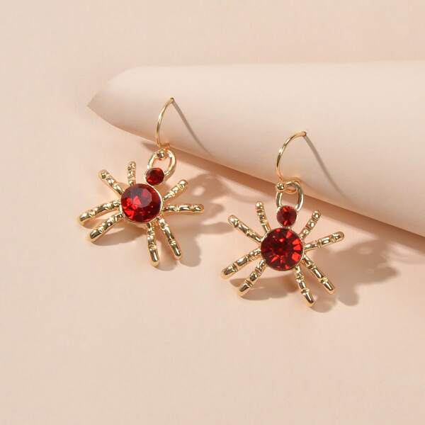 

Rhinestone Detail Spider Earrings, Red
