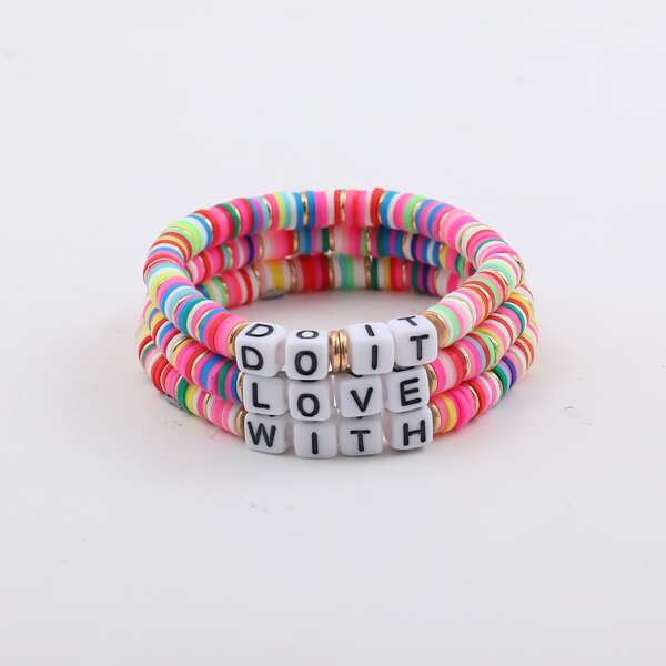 

3pcs Letter Bead Decor Bracelet, Multicolor