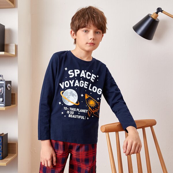 

Boys Slogan and Galaxy Print Tee, Navy blue