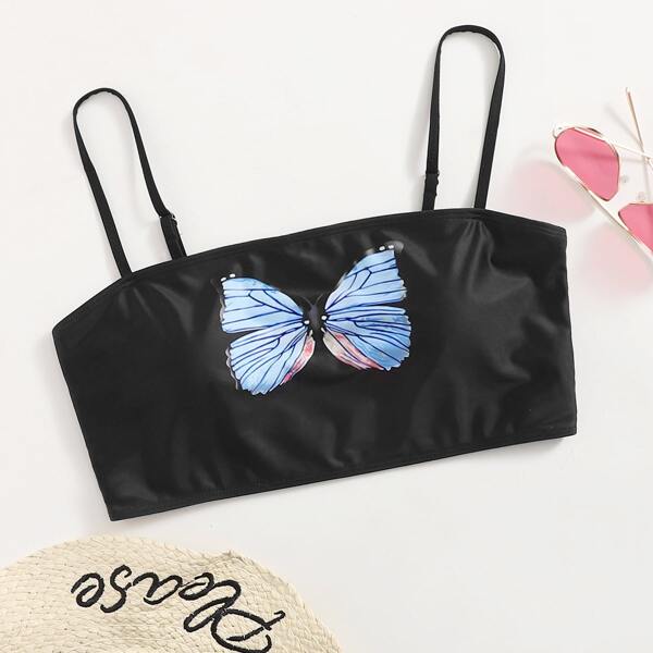 

Plus Butterfly Print Bikini Top, Black
