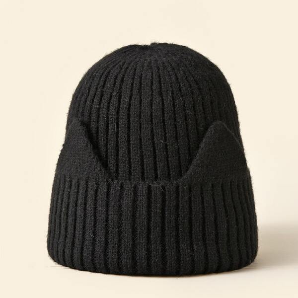 

Plain Ear Design Beanie, Black