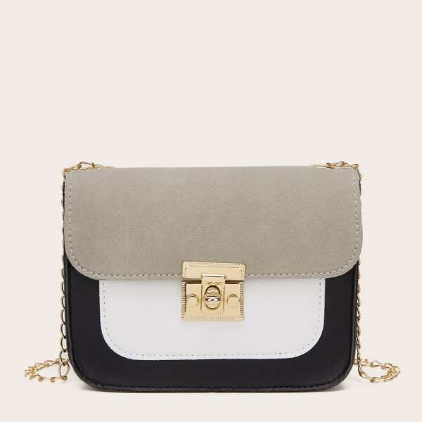 

Color Block Chain Crossbody Bag, Grey