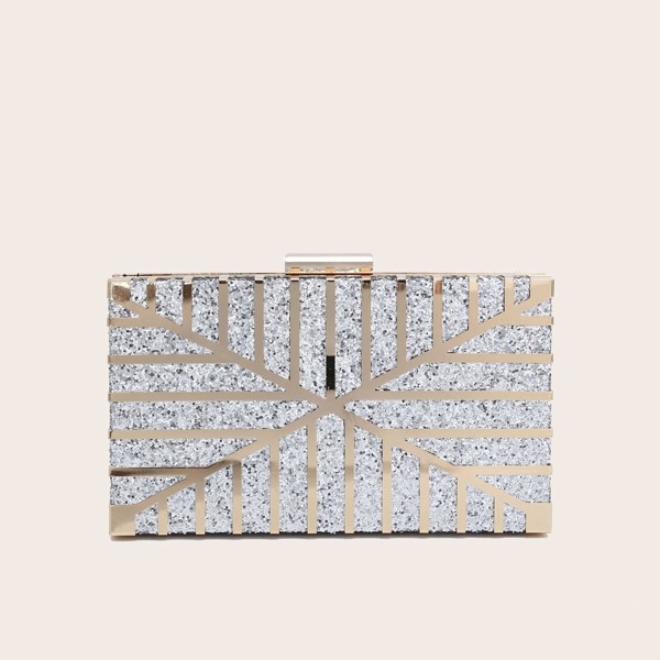 

Metal Frame Box Clutch Bag, Silver