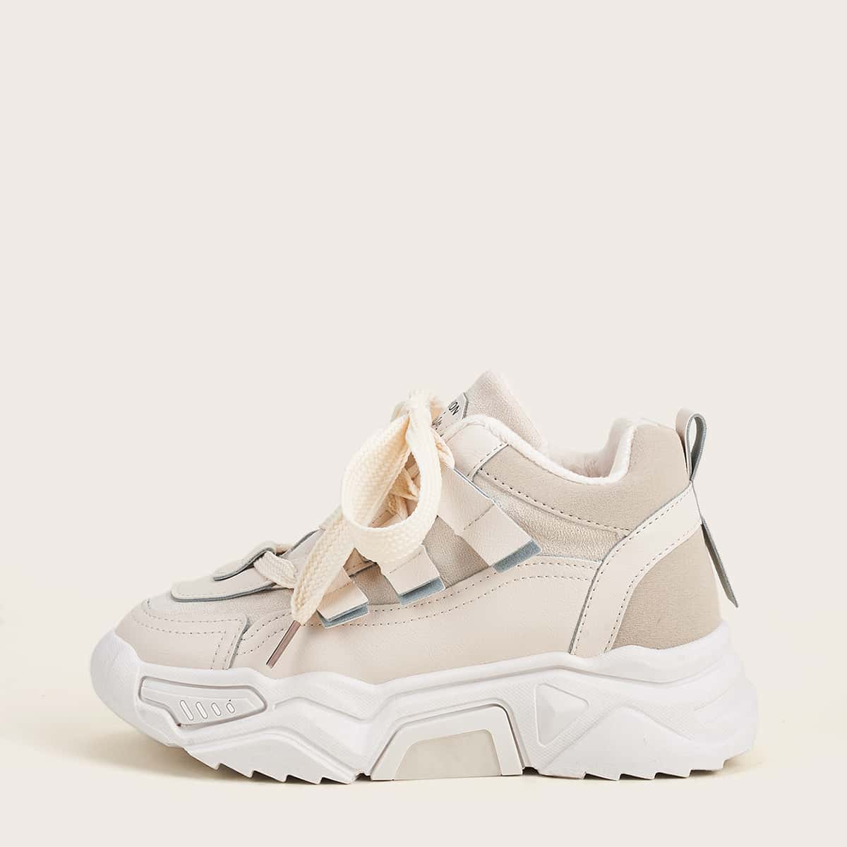 

Minimalist Lace-up Front Chunky Sneakers, Beige