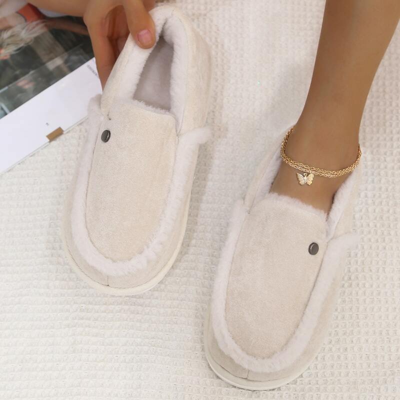 

Minimalist Slip On Fluffy Slippers, Beige