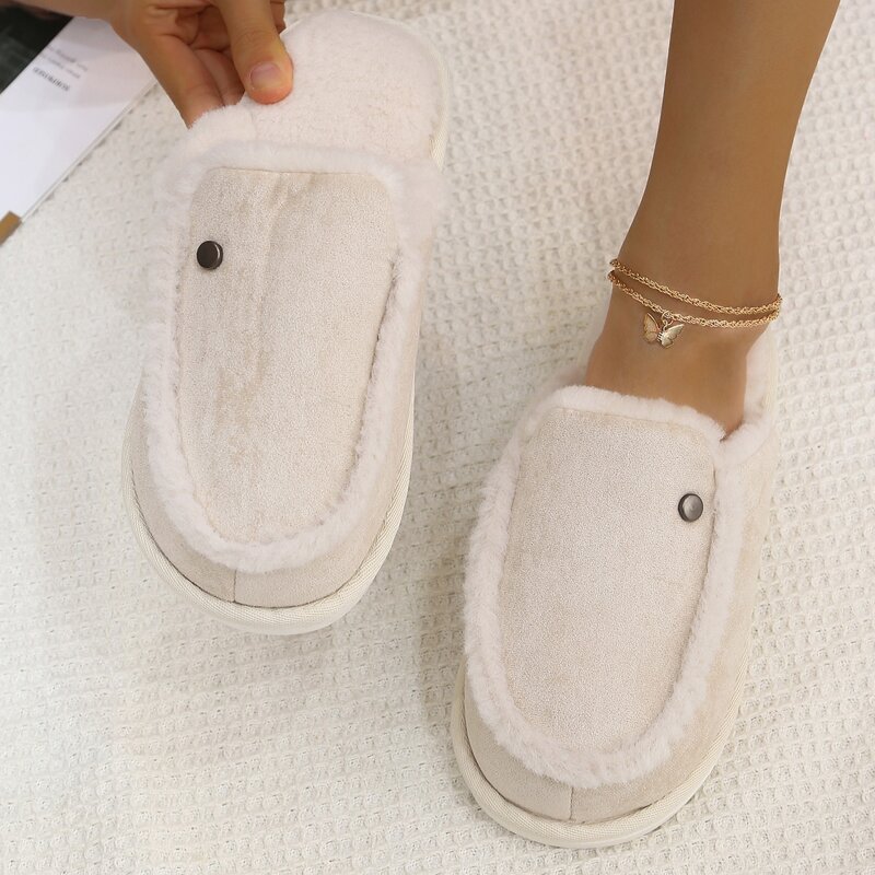 

Minimalist Wide Fit Fluffy Slippers, Beige