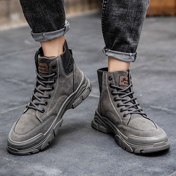 

Men Letter Graphic Combat Boots, Grey