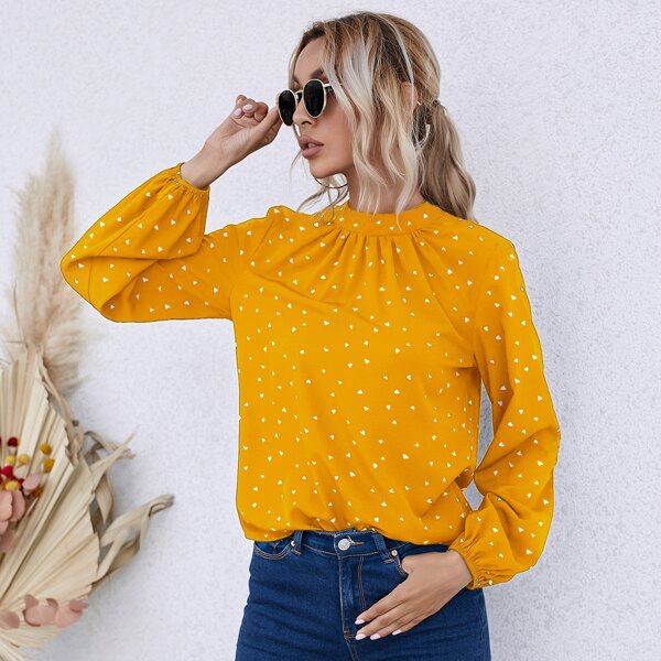 

Heart Confetti Keyhole Back Blouse, Yellow