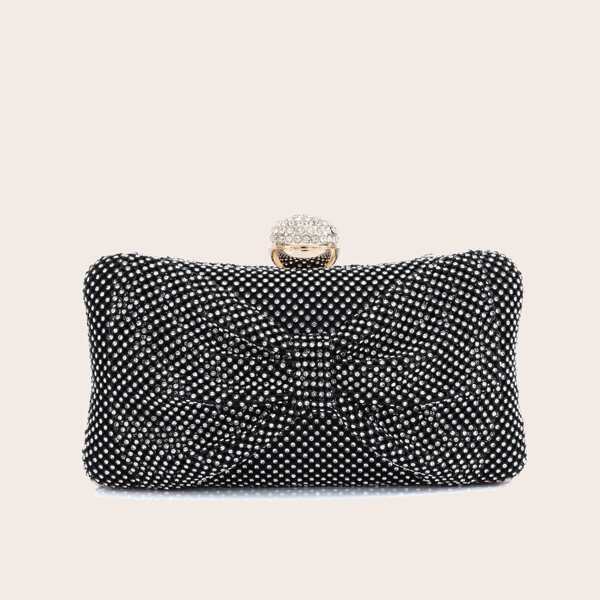 

Rhinestone Decor Box Clutch Bag, Black