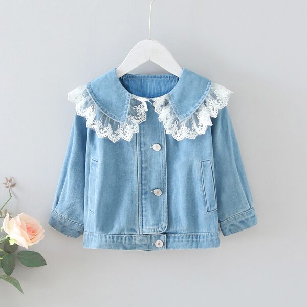 

Toddler Girls Lace Trim Button Front Denim Jacket, Light wash