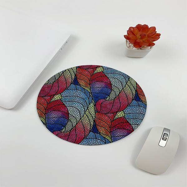 

Colorful Leaf Round Mouse Pad, Multicolor