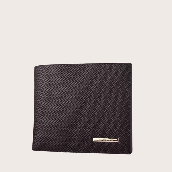 

Men Metal Decor Textured Short Purse, Coffee brown
