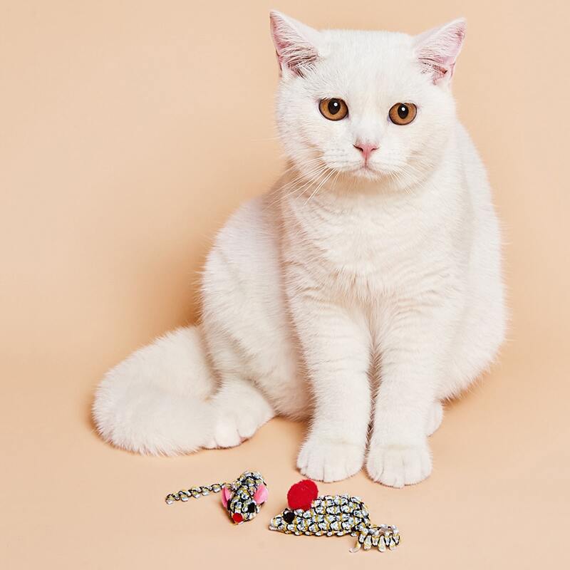 

2pcs Random Color Mouse Shaped Cat Toy, Multicolor