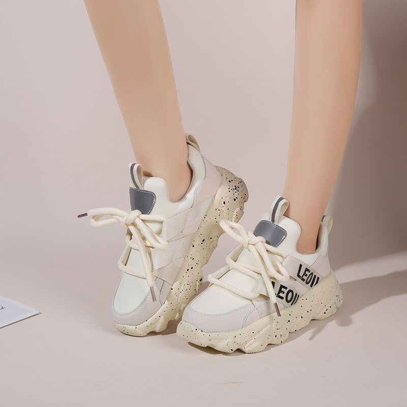 

Letter Graphic Lace-up Front Chunky Sneakers, Beige