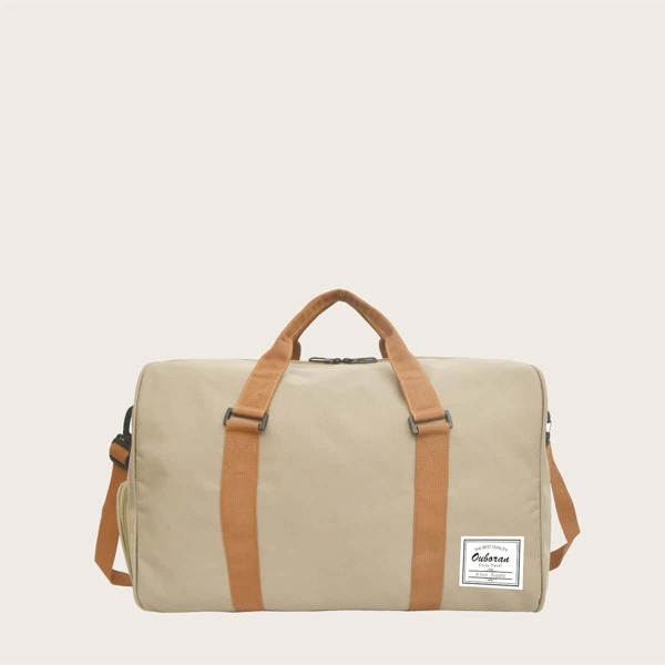 

Men Letter Patch Barrel Bag, Khaki