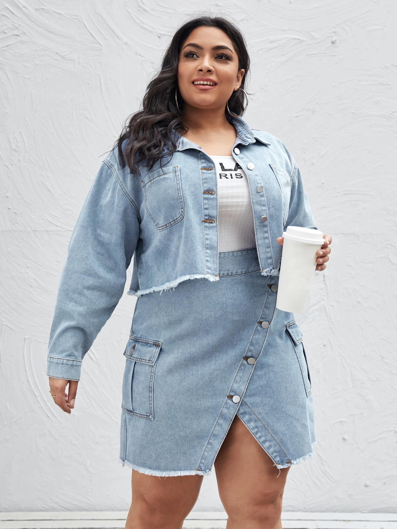 black denim jacket and skirt set