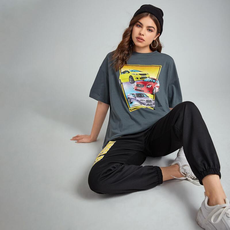 

Car Graphic Oversized Tee, Dark grey
