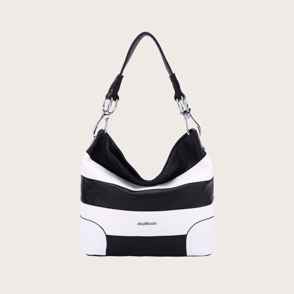 

Striped Hobo Bag, Black and white