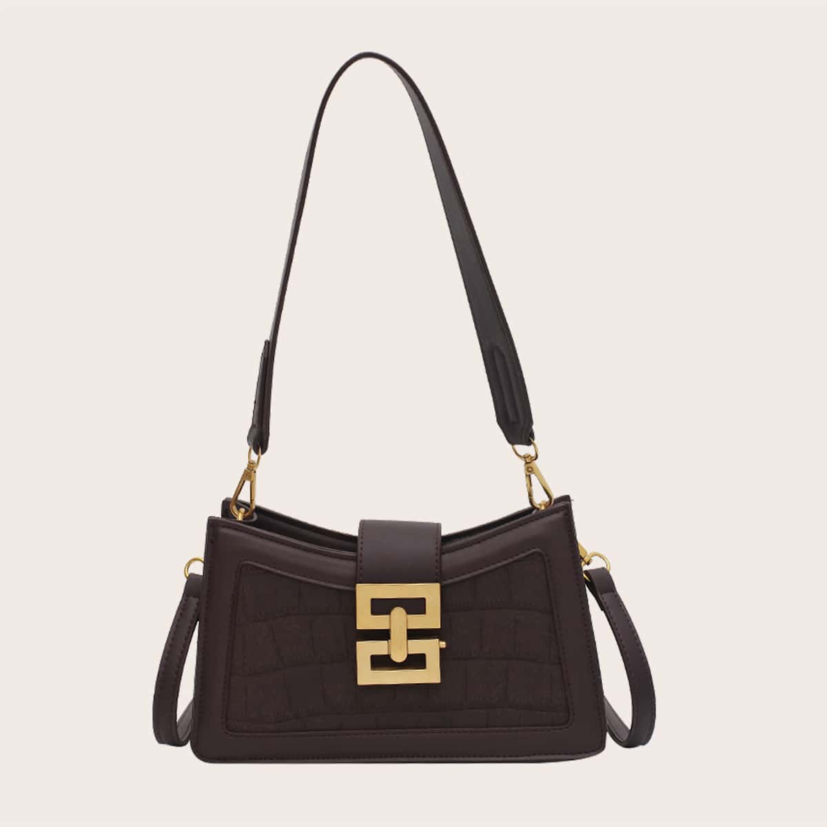 

Croc Embossed Baguette Bag, Coffee brown