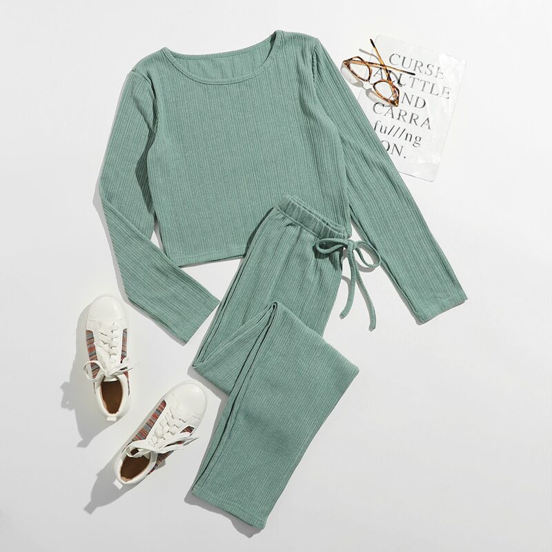 

Solid Knotted Front Lounge Set, Mint green