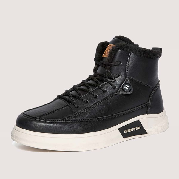 

Men Lace-up Front Plush Inside Sneakers, Black