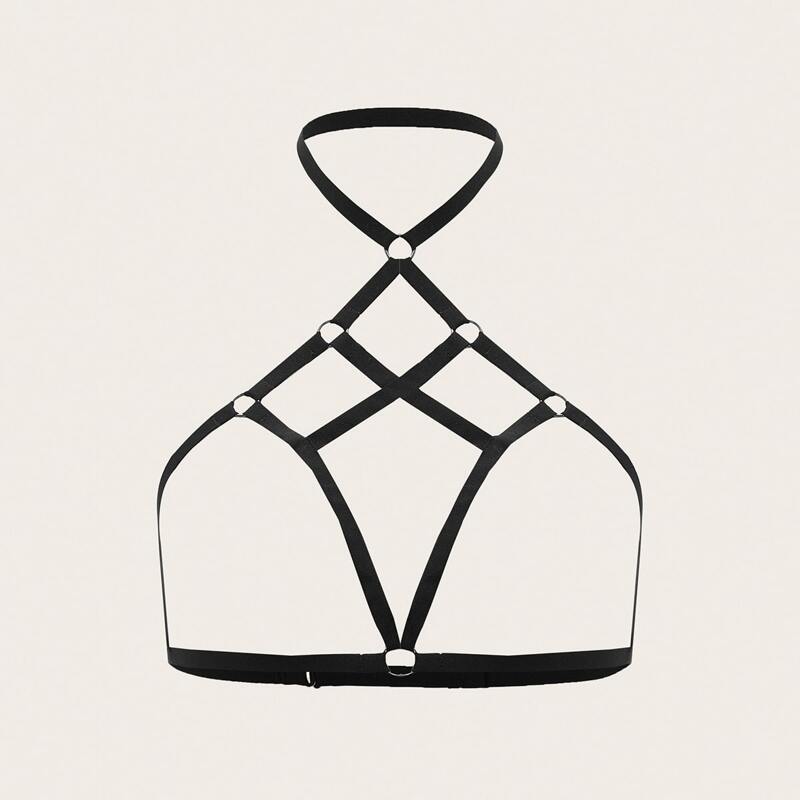 

Harness Strappy Halter Bra, Black