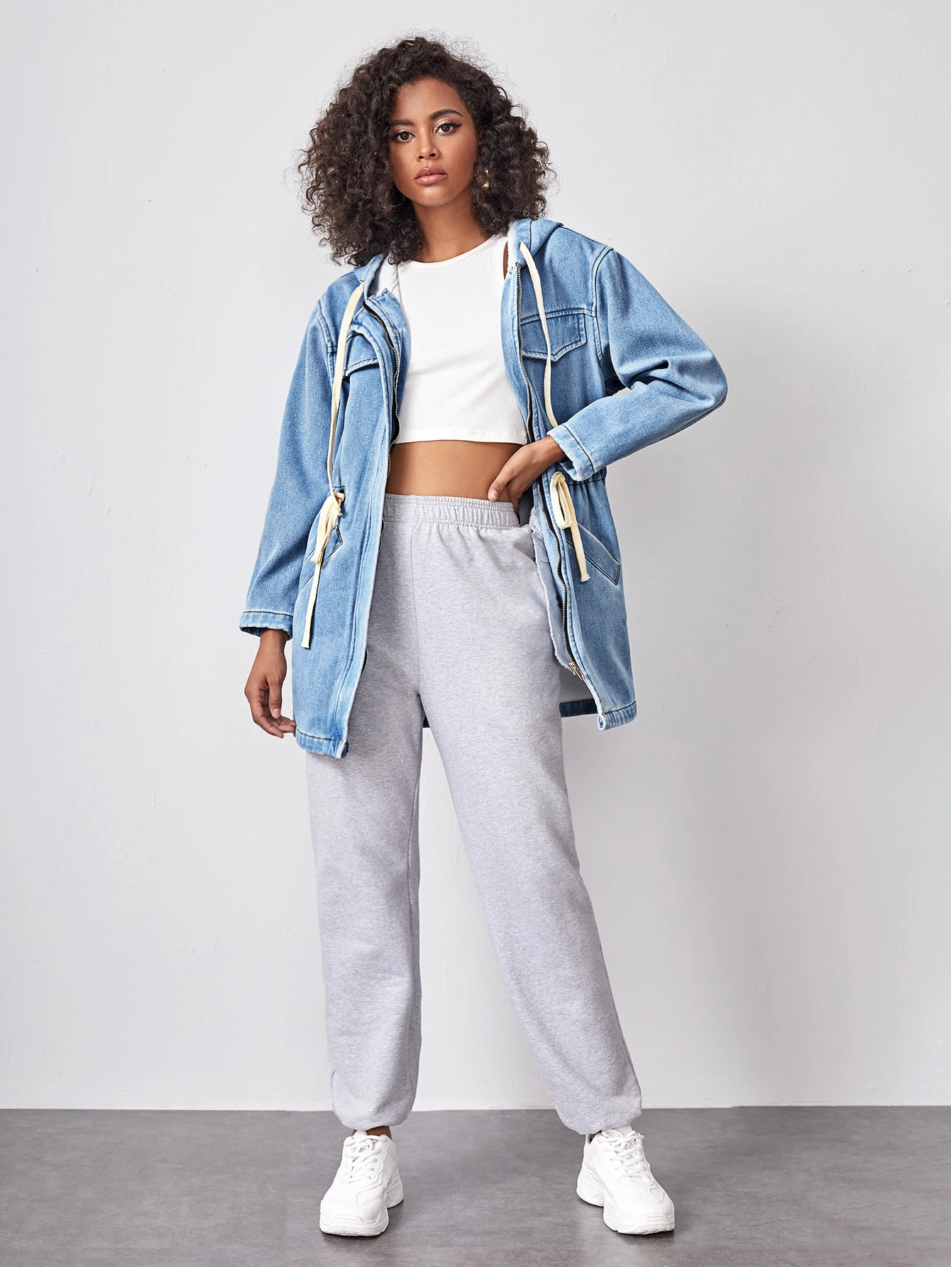 white hooded denim jacket