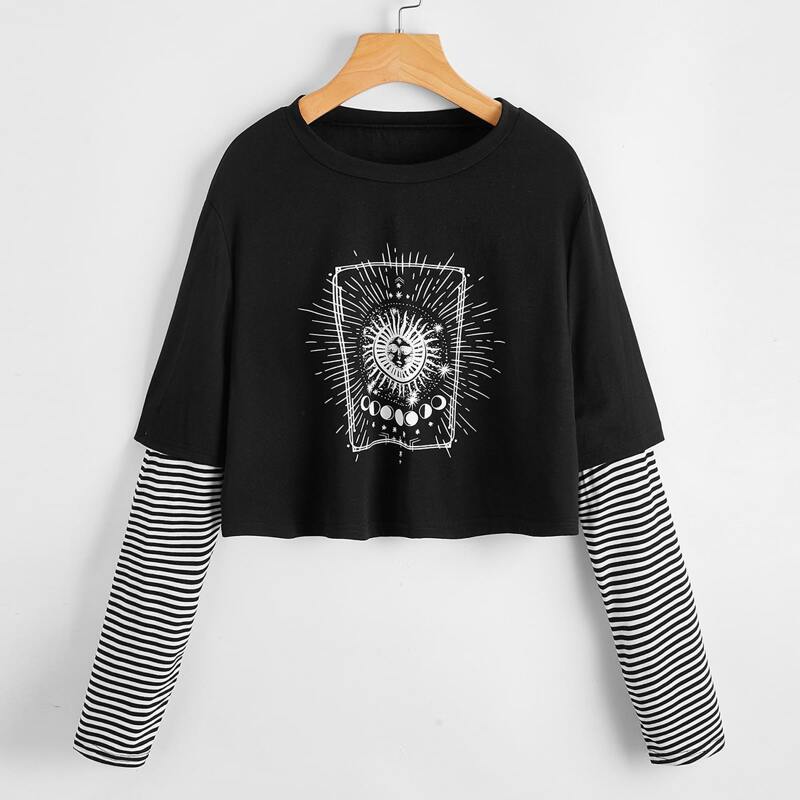 

Graphic Print 2 In 1 Tee, Black and white