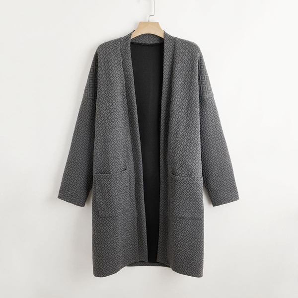 

Plus Argyle Pattern Drop Shoulder Coat, Dark grey