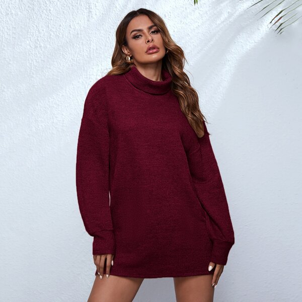 

Rolled Neck Drop Shoulder Dress, Maroon