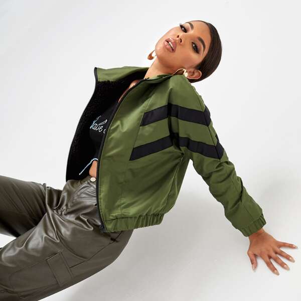 

Chevron Tape Windbreaker Jacket, Army green