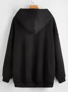 Seusyu 素色拉鏈抽繩連帽運動衫 - 黑色 - 查看 2