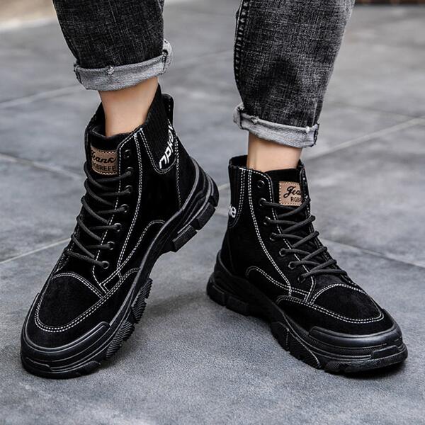 

Men Letter Graphic Combat Boots, Black