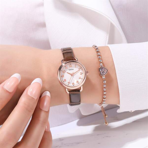 

1pc Simple Round Pointer Quartz Watch & 1pc Bracelet