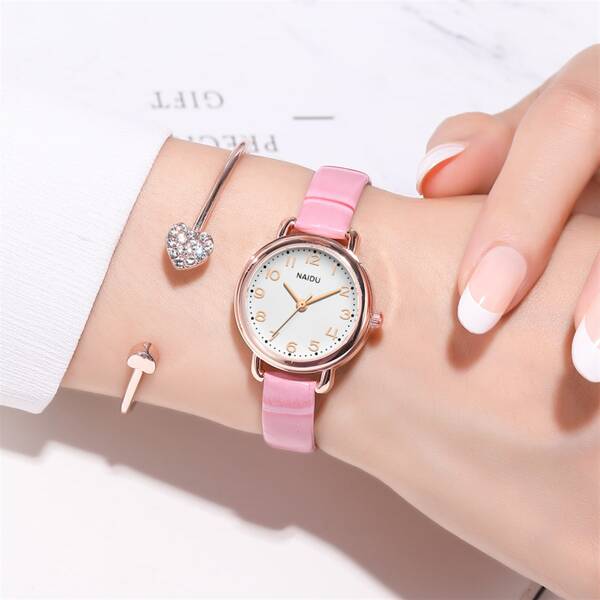 

1pc Round Pointer Quartz Watch & 1pc Bracelet