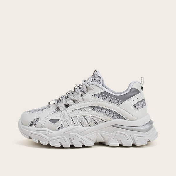 

Lace Up Front Mesh Chunky Sneakers, Light grey