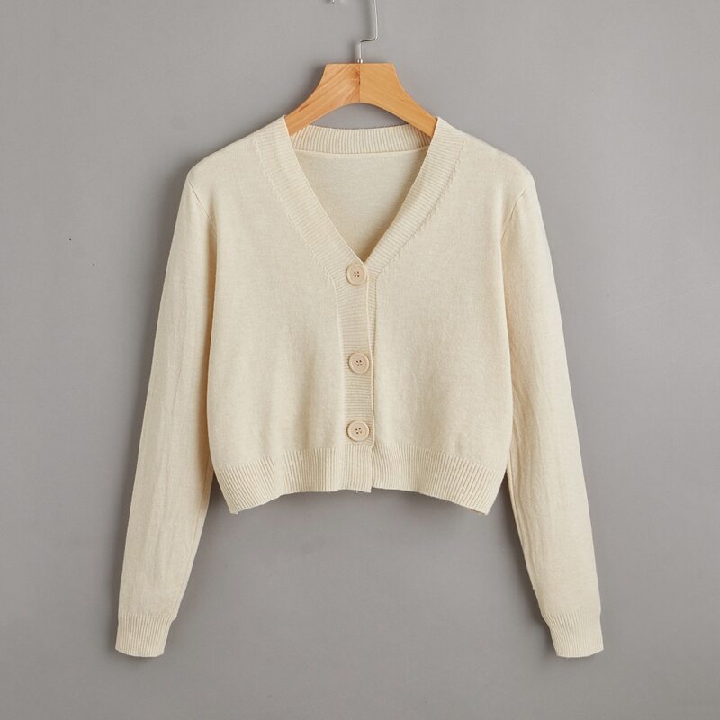 

Solid Button Front Cardigan, Beige