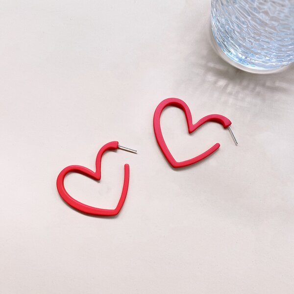 

Heart Cuff Hoop Earrings, Red