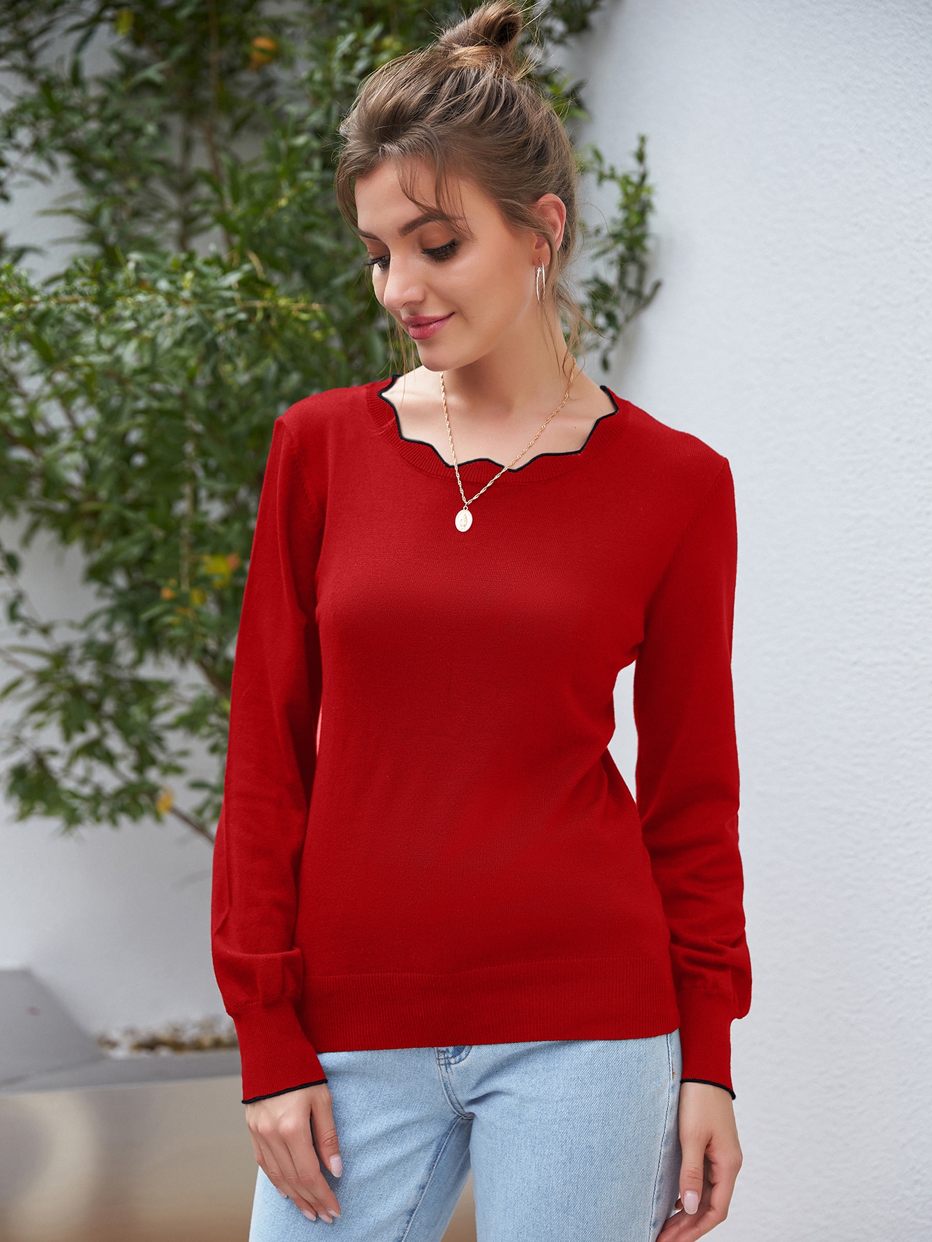 Scalloped Neckline Sweater thumbnail