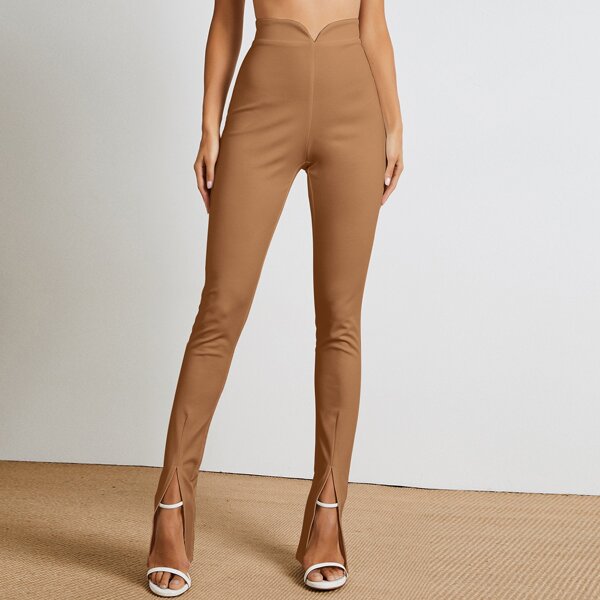 

Notched Waist Split Hem Pants, Camel