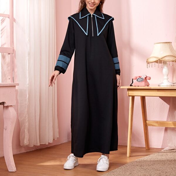 

на молнии Полосатый Повседневный Арабская одежда, Чёрный