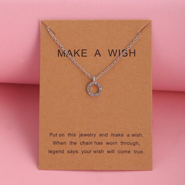 

Rhinestone Round Charm Necklace, Silver