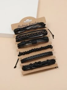 6 piezas pulsera PU de hombres - Negro - Ver 1