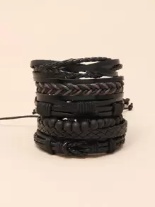 6 piezas pulsera PU de hombres - Negro - Ver 3