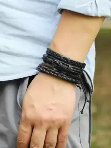 6 piezas pulsera PU de hombres - Negro - Ver 6
