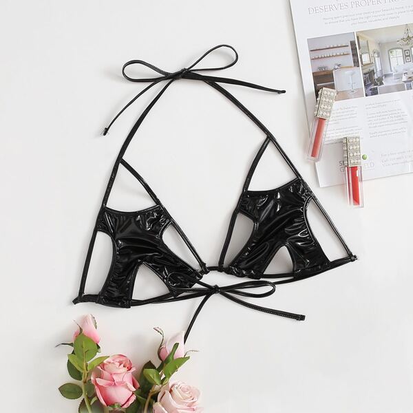 

Plus PU Cut-out Bralette, Black