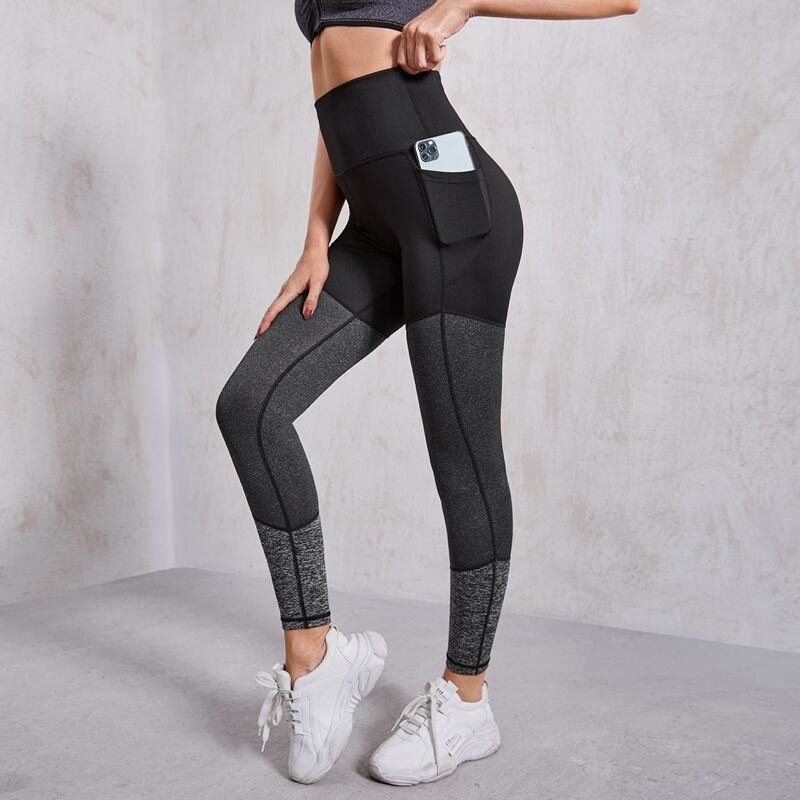 

Color Block Sports Leggings With Phone Pocket, Multicolor
