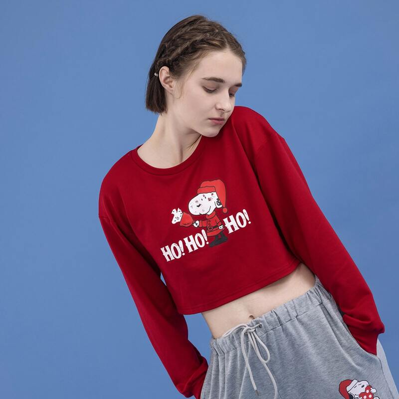 

Letter Cartoon Graphic Crop Sweatshirt, Burgundy