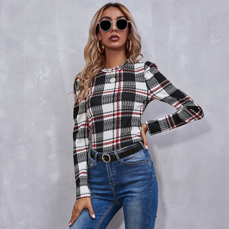 

Round Neck Tartan Tee, Multicolor